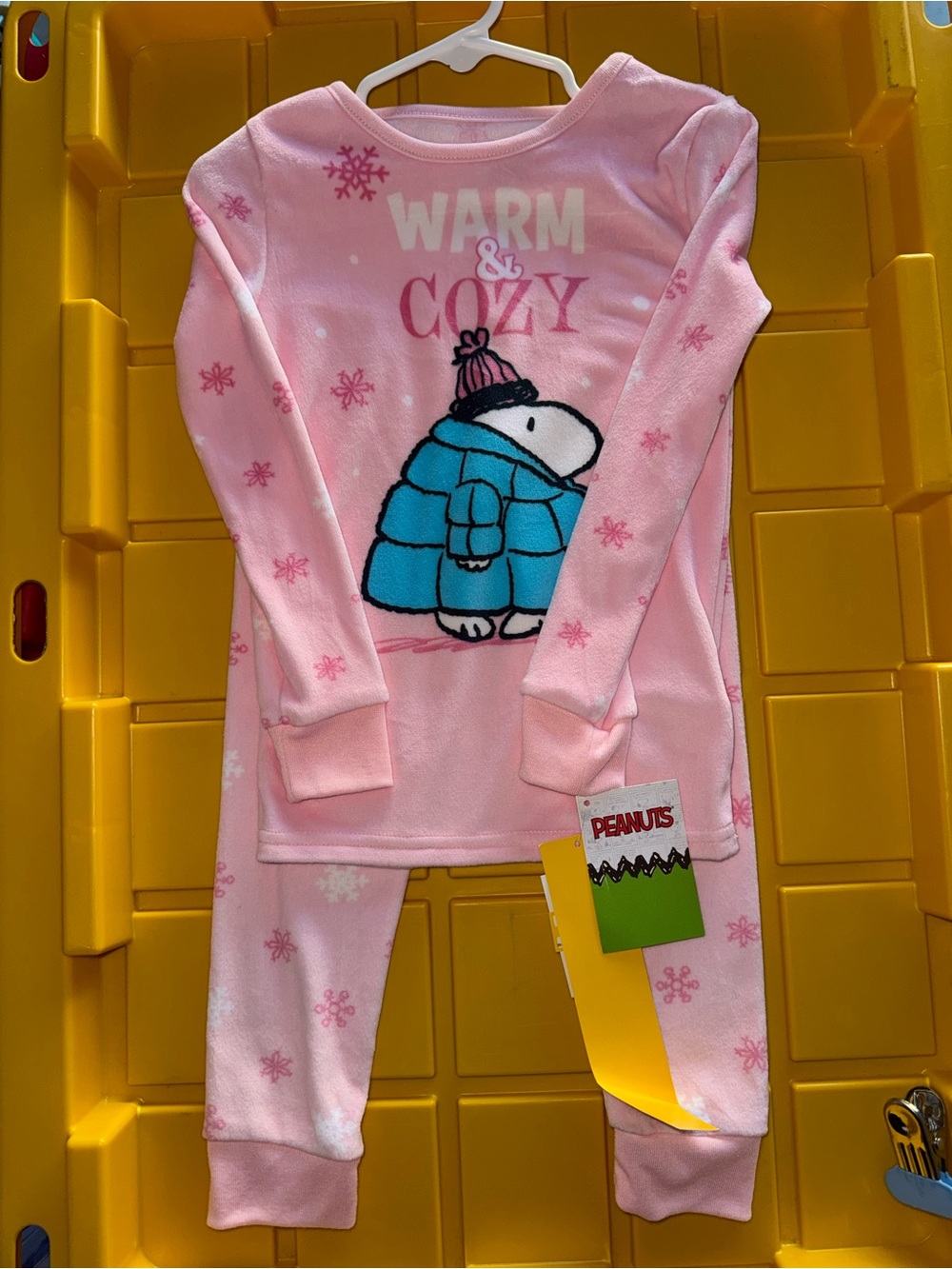 Peanuts Pink "Warm & Cozy" Pajama Set with Blue Snoopy Graphic